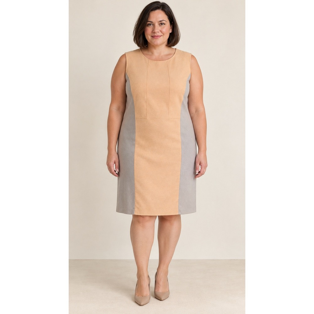 Lafayette 148 New York Shift Dress 16 Peach Gray Wool Cashmere Colorblock